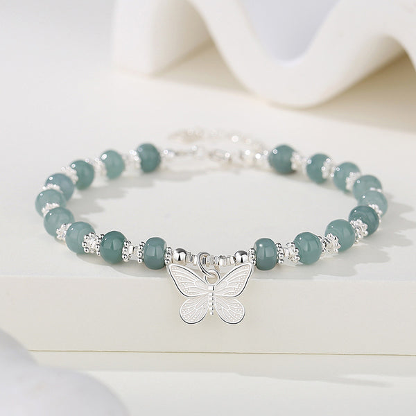 Butterfly Charm Emerald Beaded Bracelet