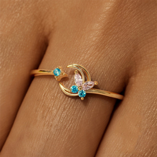 Colorful Butterfly Moon Bowknot Ring