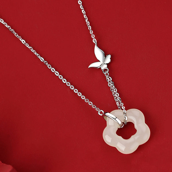 Butterfly Flower Jade Pendant Necklace