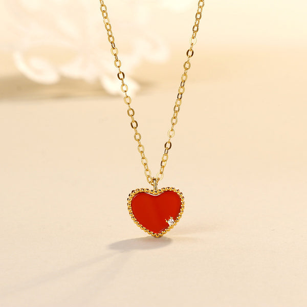 Red Agate Heart Pendant Necklace