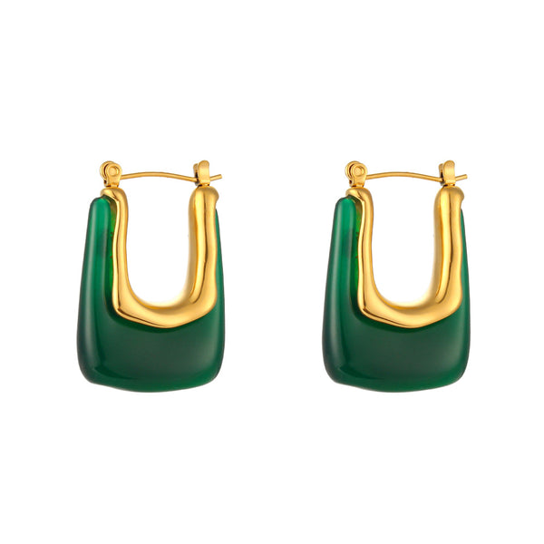 Colored Enamel U Shaped Hoop Earrings