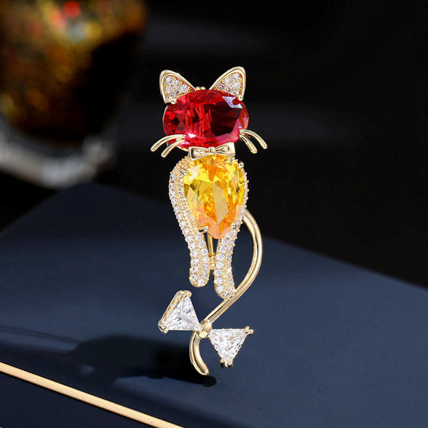 Color Gemstone Cat Wedding Brooch