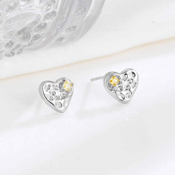 Color Gemstone Heart Stud Earrings