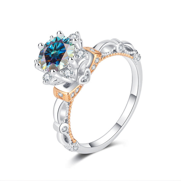 Color Moissanite Flower Engagement Band Ring