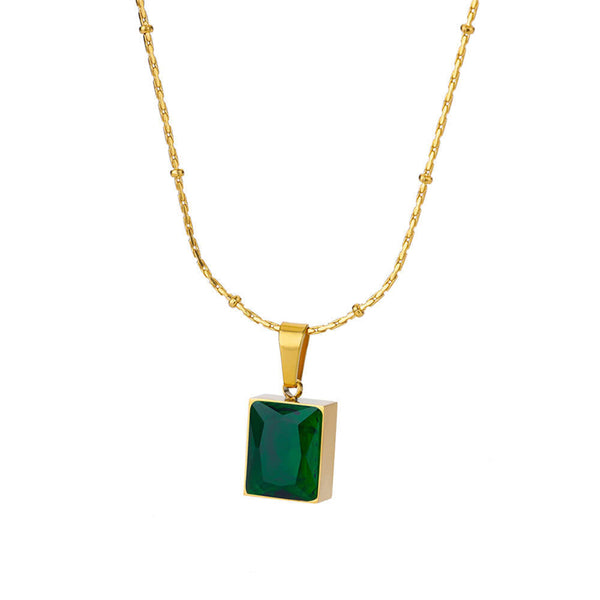 Square Crystal Pendant Necklace