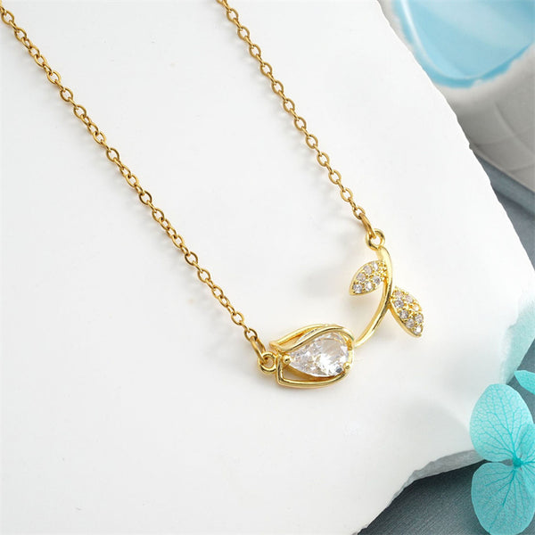 Horizontal Tulip Flower Charm Necklace