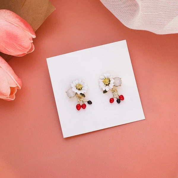 Dainty Flower Enamel Earrings