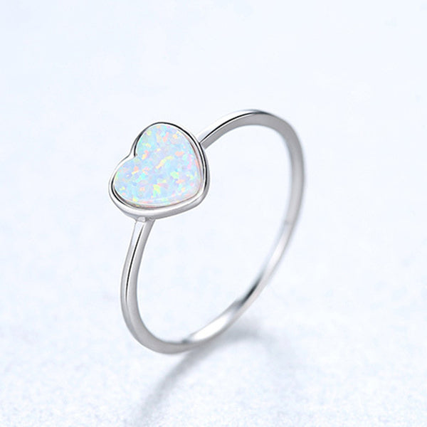 Solitaire Opal Heart Stacking Thin Ring