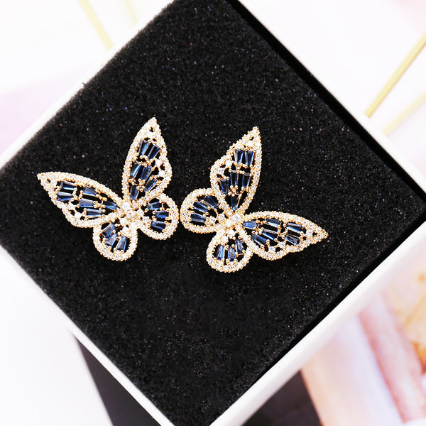 Color Gemstone Butterfly Wedding Earrings