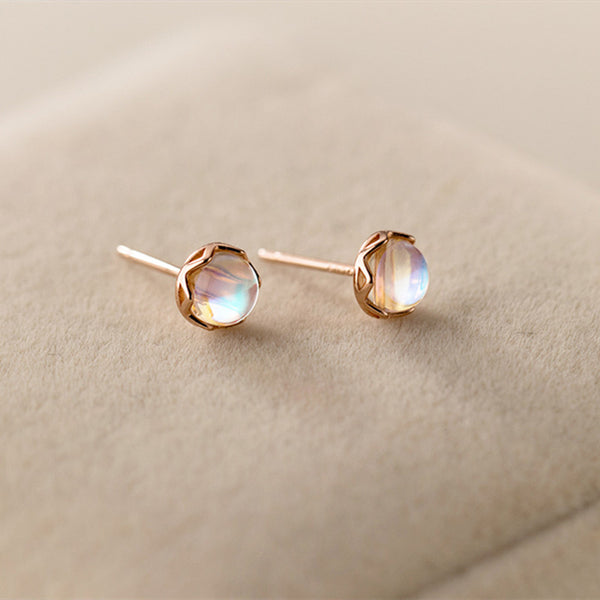 Mini Round Moonstone Stud Earrings