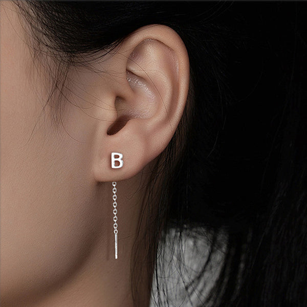 Initial Letter Drop Threader Earrings