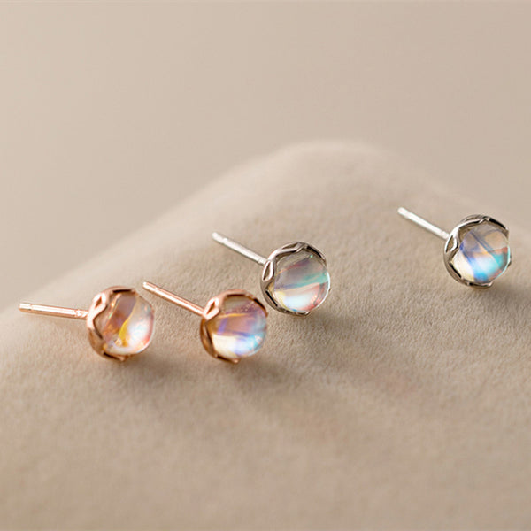 Mini Round Moonstone Stud Earrings