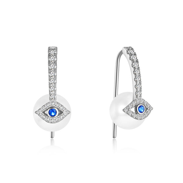 Evil Eye Pearl Hook Earrings