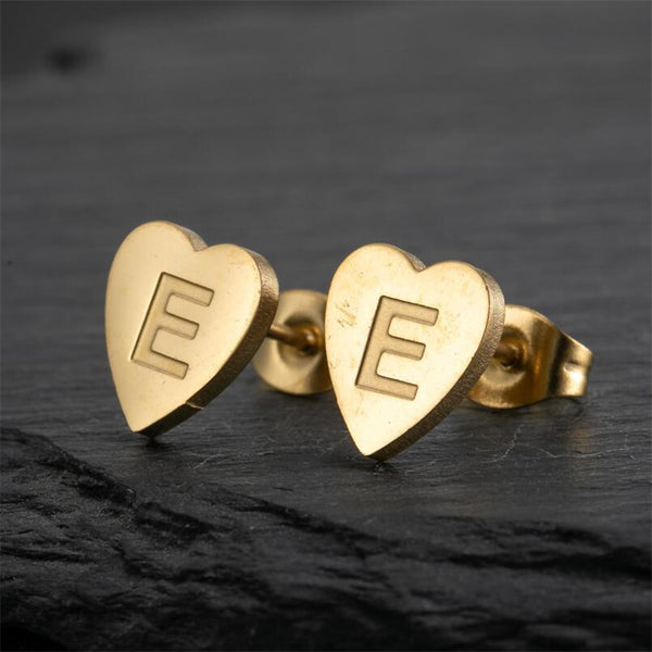 Initial Letter Heart Stud Earrings