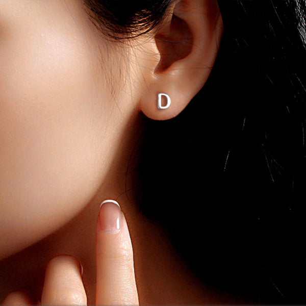 Silver Initial Letter Stud Earrings