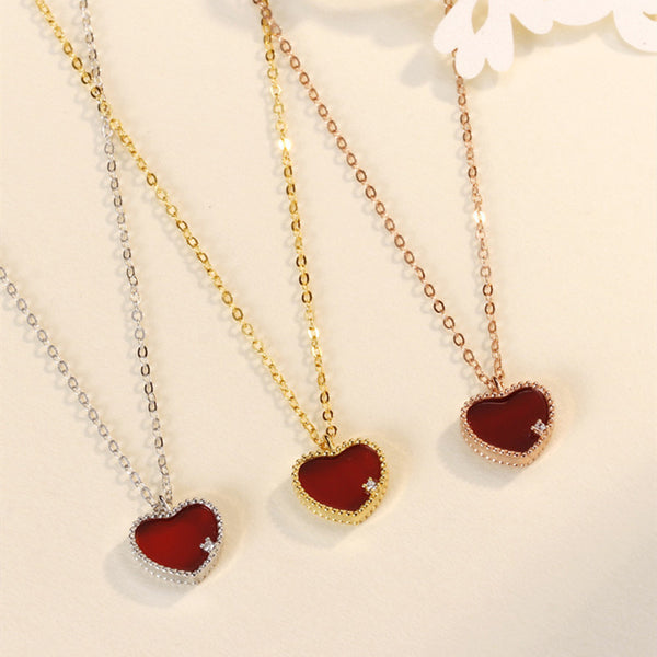 Red Agate Heart Pendant Necklace