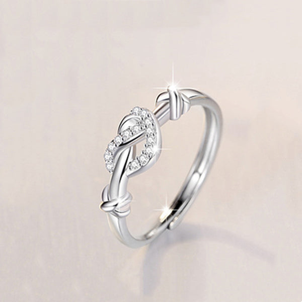 Silver Heart Knot Couple Ring