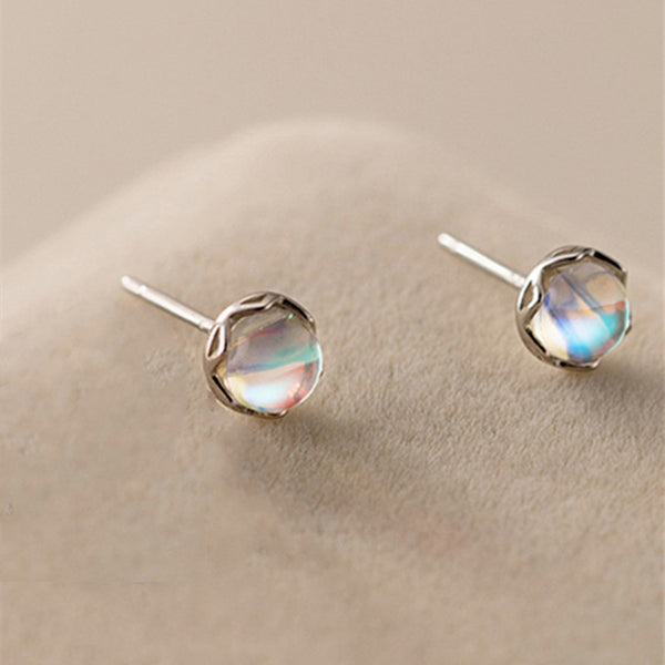 Mini Round Moonstone Stud Earrings