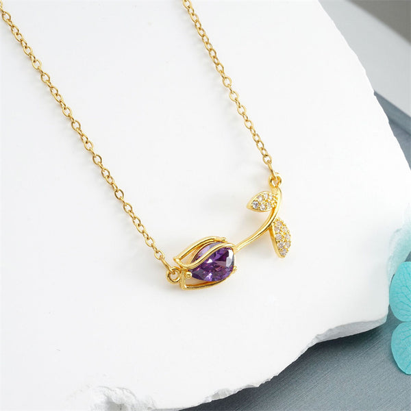 Horizontal Tulip Flower Charm Necklace