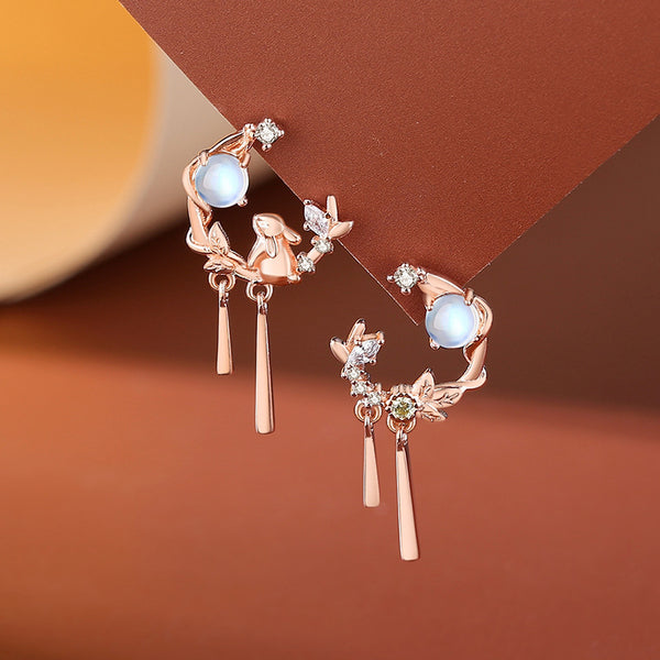 Bunny Rabit Moonstone Stud Earrings