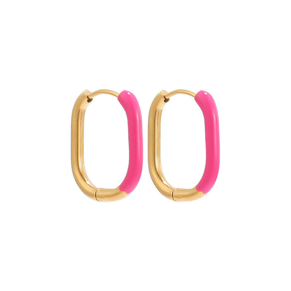 Colored Enamel U Shaped Hoop Earrings