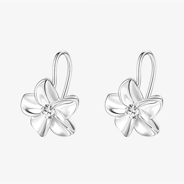 Silver Flower Hook Earrings