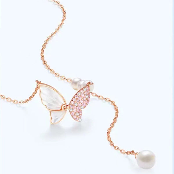 Butterfly Pearl Charm Wedding Necklace