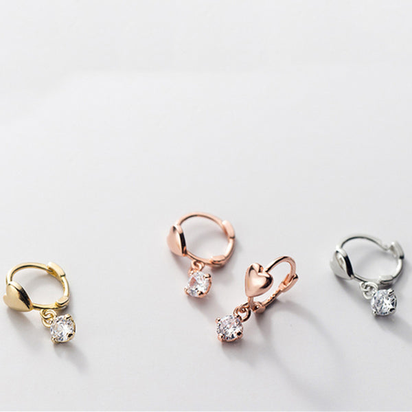 Dainty Heart Drop Hoop Earrings