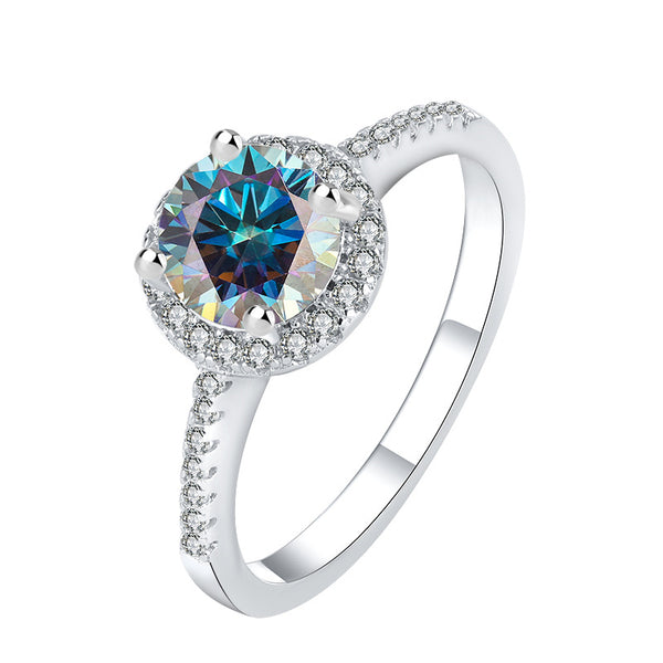 Four-Prong Moissanite Halo Engagement Ring