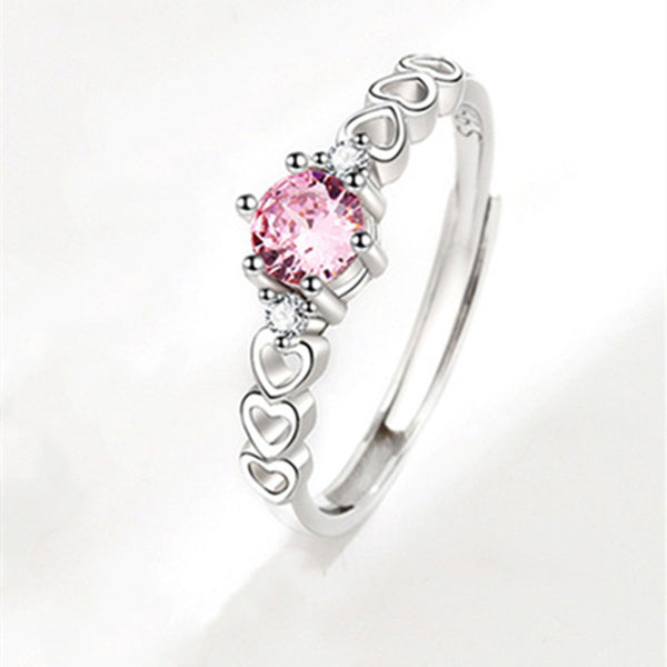 Pink Cross Heart Matching Couple Ring