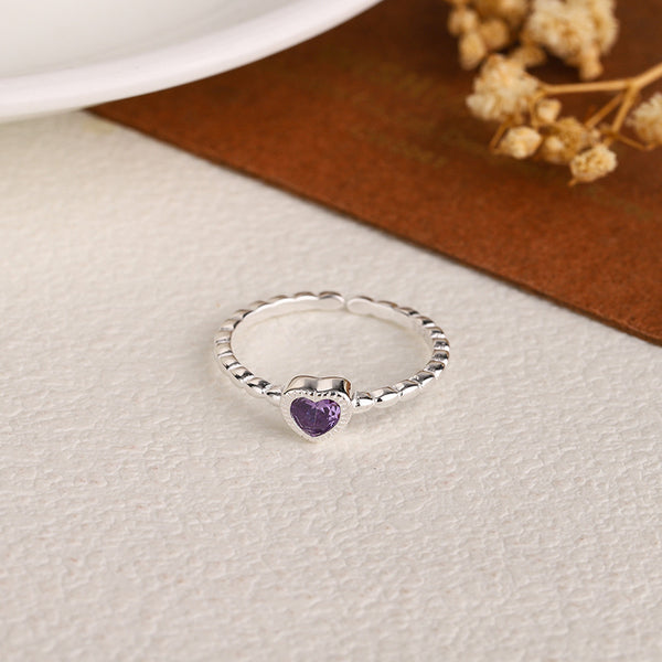 Color Gemstone Heart Twist Band Ring