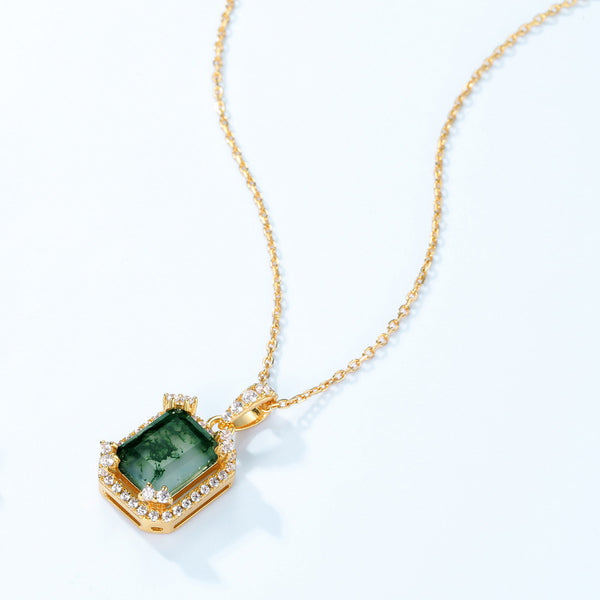 Emerald Cut Moss Agate Necklace