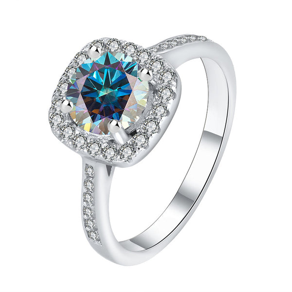 Four-Prong Moissanite Halo Engagement Ring