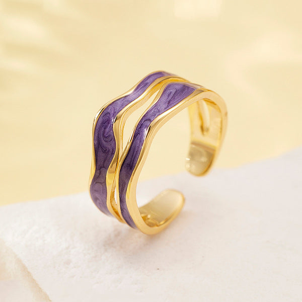 Color Enamel Wave Open Ring