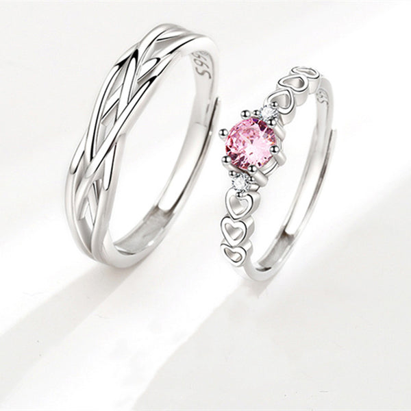 Pink Cross Heart Matching Couple Ring