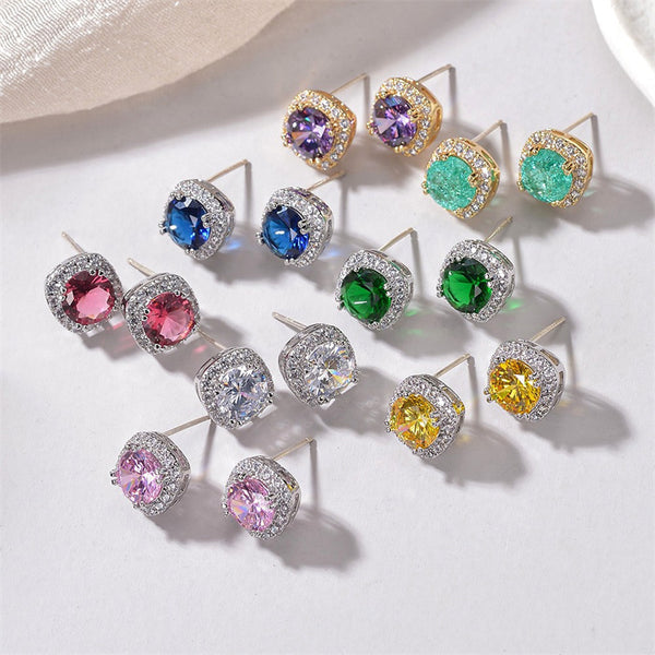 Color Gemstone Wedding Stud Earrings