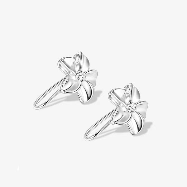 Silver Flower Hook Earrings