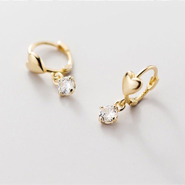 Dainty Heart Drop Hoop Earrings