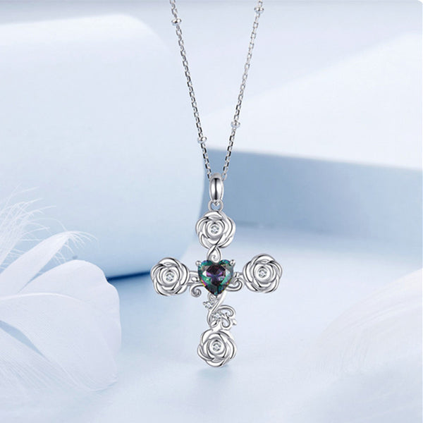 Rose Flower Cross Necklace