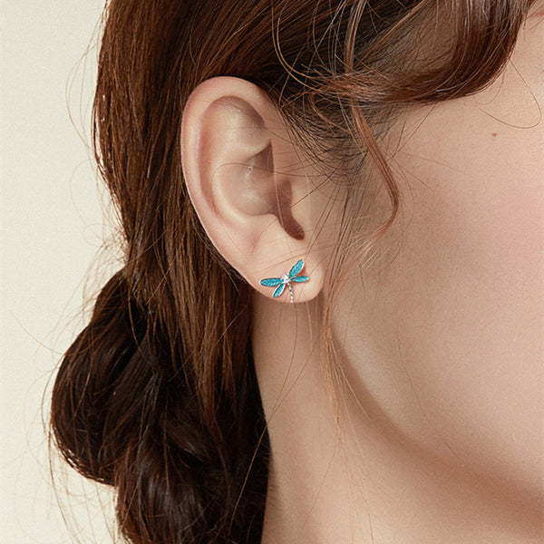 Blue Dragonfly Stud Earrings