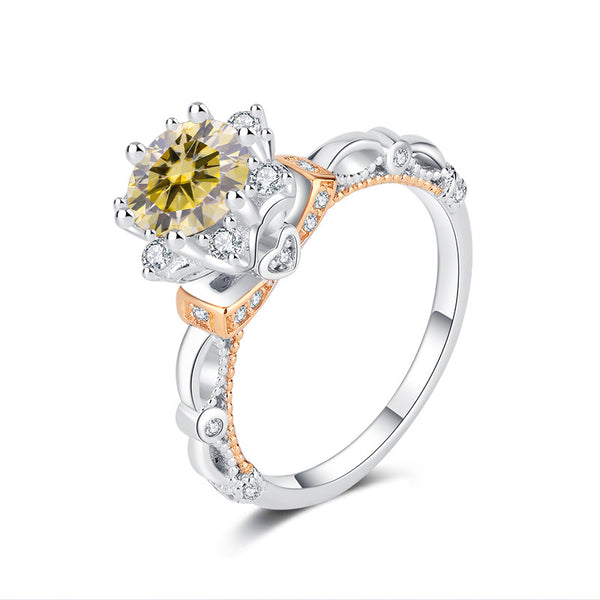 Color Moissanite Flower Engagement Band Ring