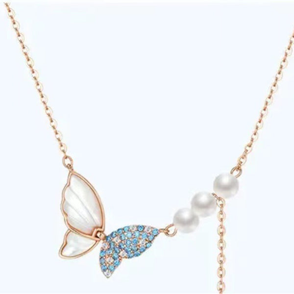 Butterfly Pearl Charm Wedding Necklace