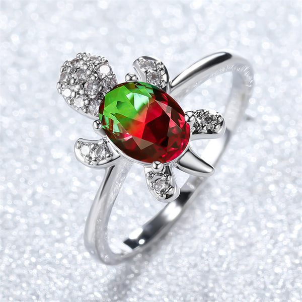 Color Gemstone Sea Turtle Band Ring