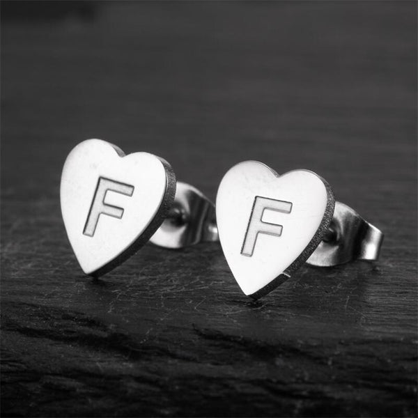 Initial Letter Heart Stud Earrings