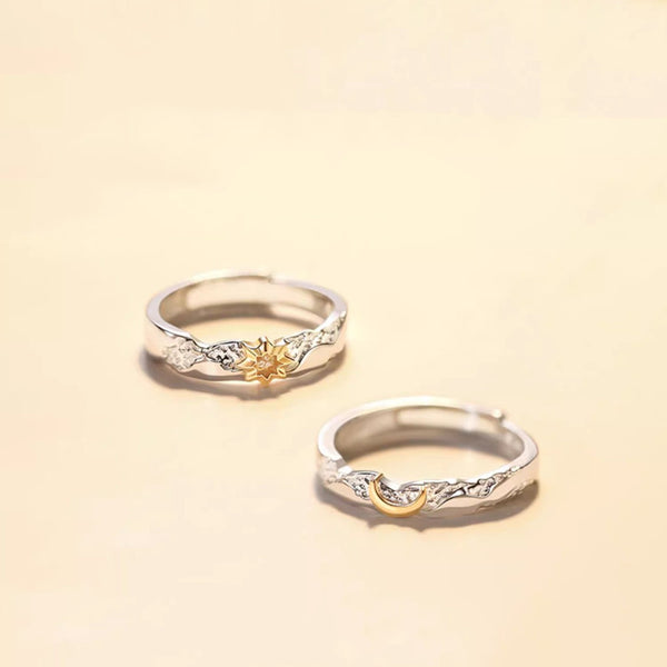 Gold Sun Moon Matching Couple Ring