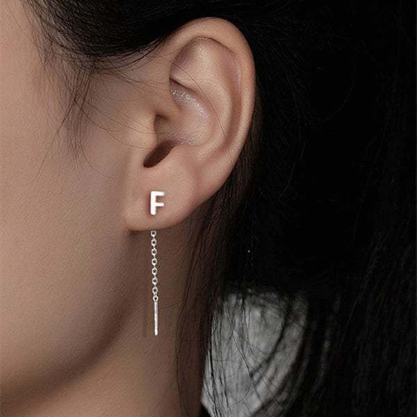 Initial Letter Drop Threader Earrings