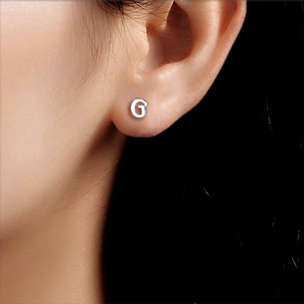 Silver Initial Letter Stud Earrings