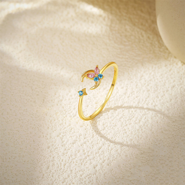 Colorful Butterfly Moon Bowknot Ring