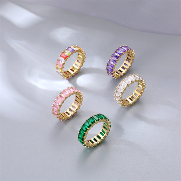 Rainbow Colored Gem Band Ring