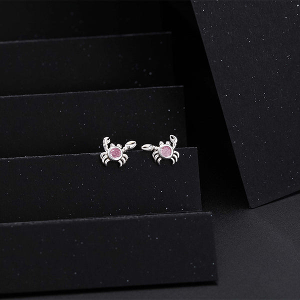 Cute Pink Crab Stud Earrings